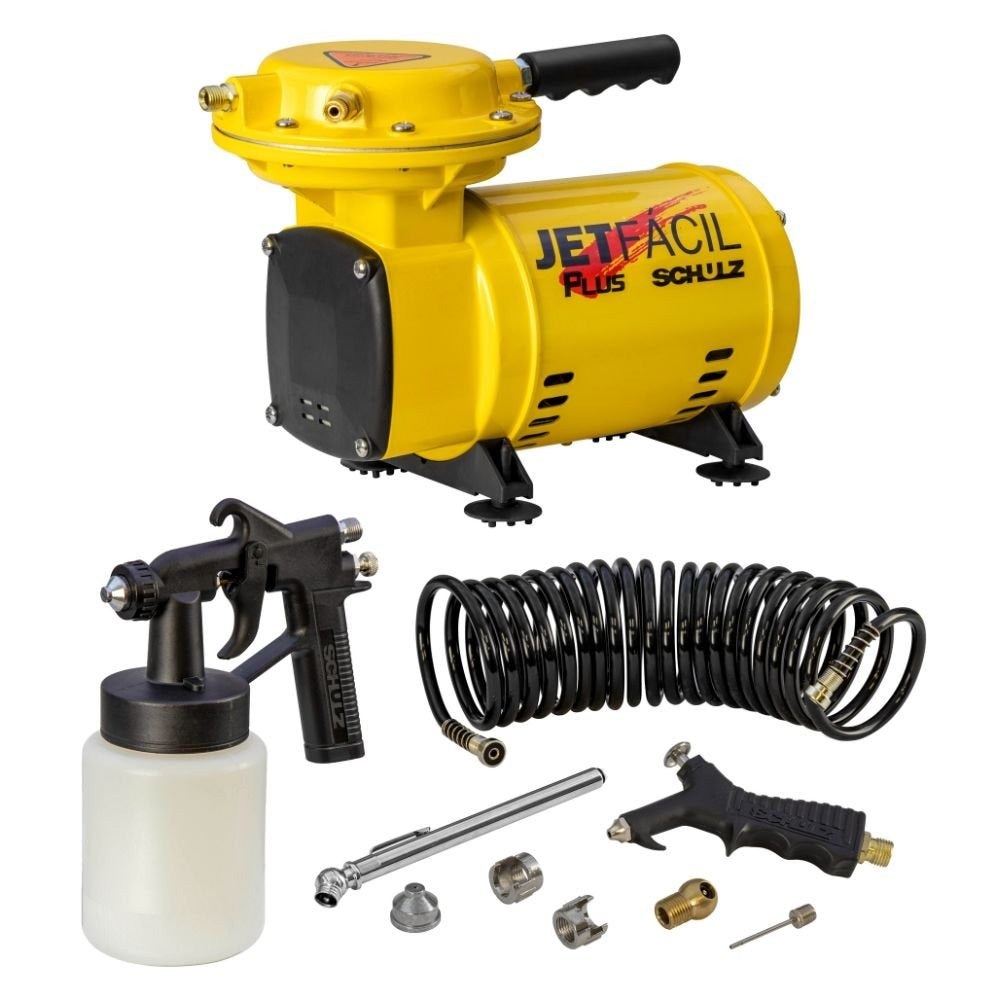 Motocompressor de Ar Schulz Jet Fácil Plus 0,33HP com 9 Acessórios