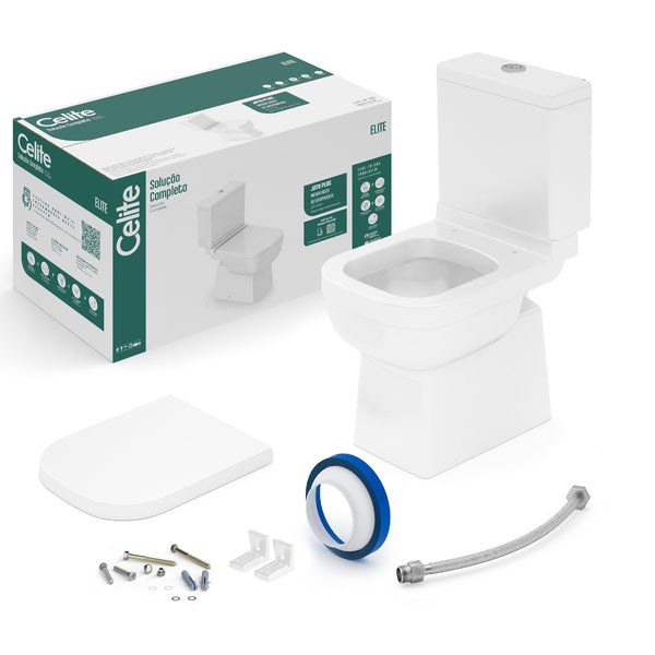 Vaso Sanitário com Caixa Acoplada e Assento Branco Duplo Acionamento 3/6L Saída Vertical Elite Celite