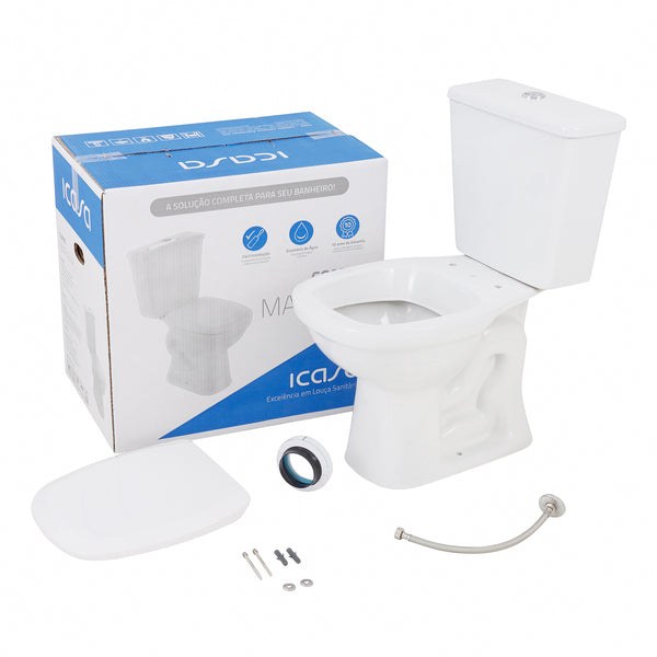 Vaso Sanitário com Caixa Acoplada e Assento Branco Duplo Acionamento 3/6L Saída Vertical Mariana Icasa